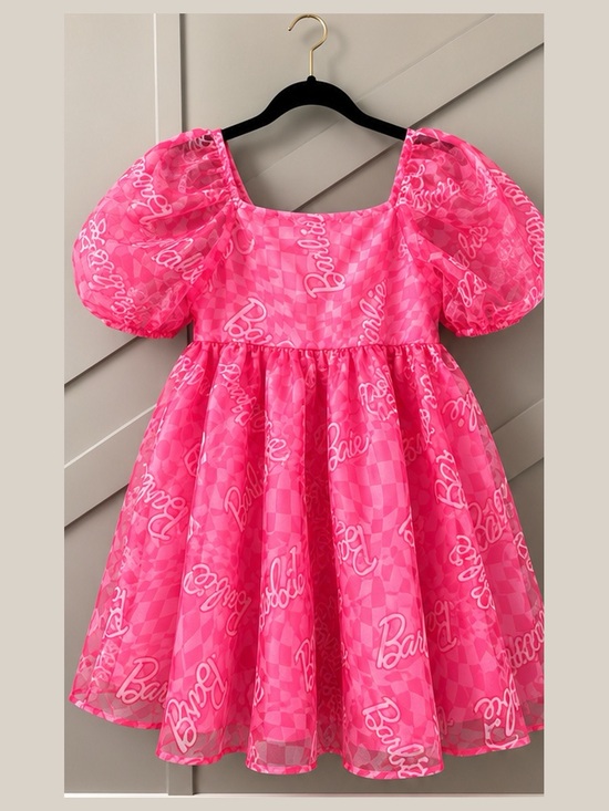 Barbie Other - Barbie Pink Logo Puff-Sleeve Party Dress